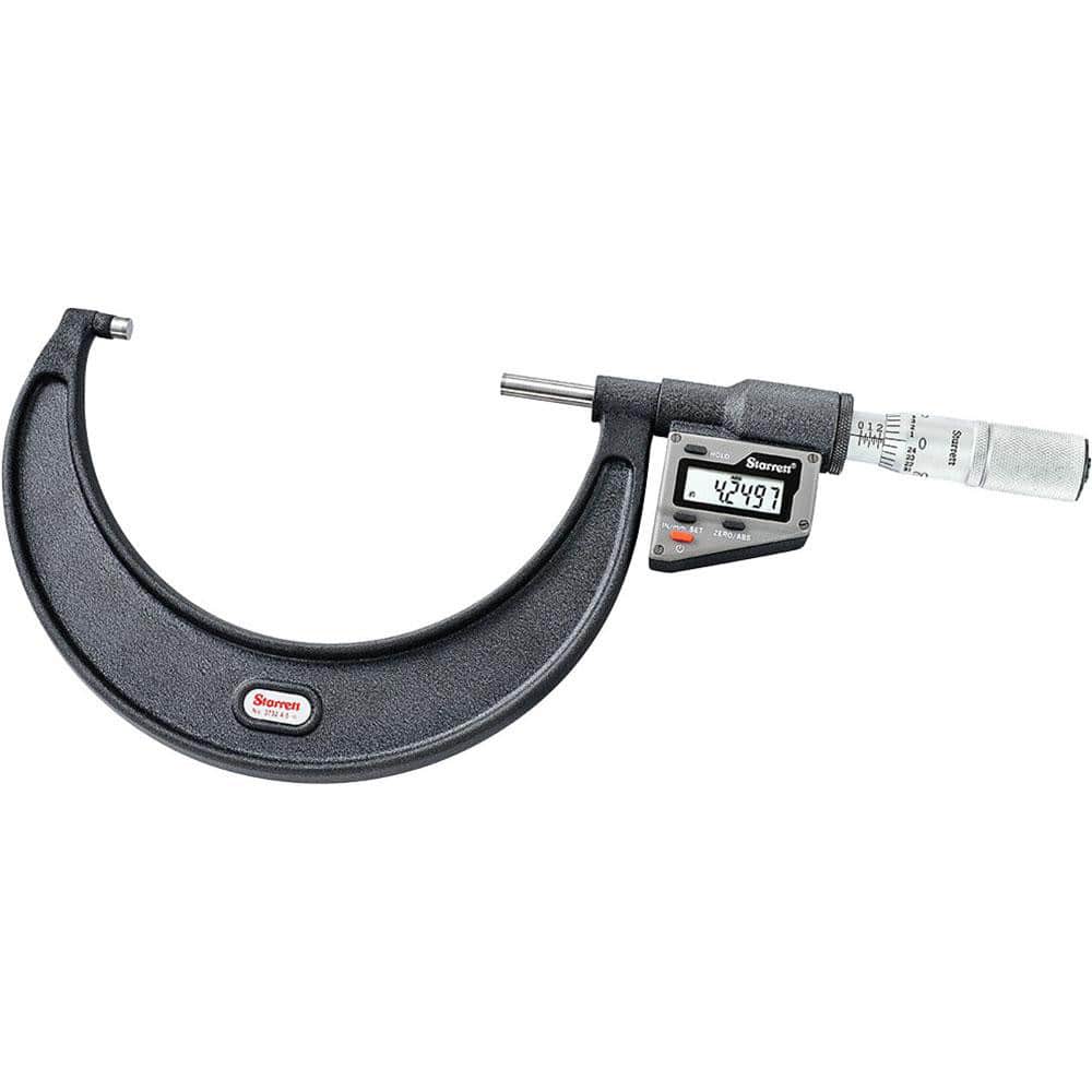 Starrett 12272 Electronic Outside Micrometer: 101 mm, Micro-Lapped Carbide Measuring Face 