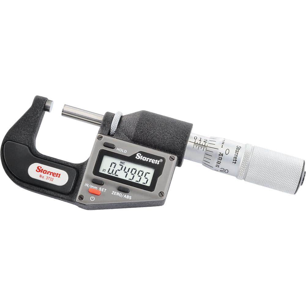 Starrett 12268 Electronic Outside Micrometer: 1" Max, Micro-Lapped Carbide Measuring Face 