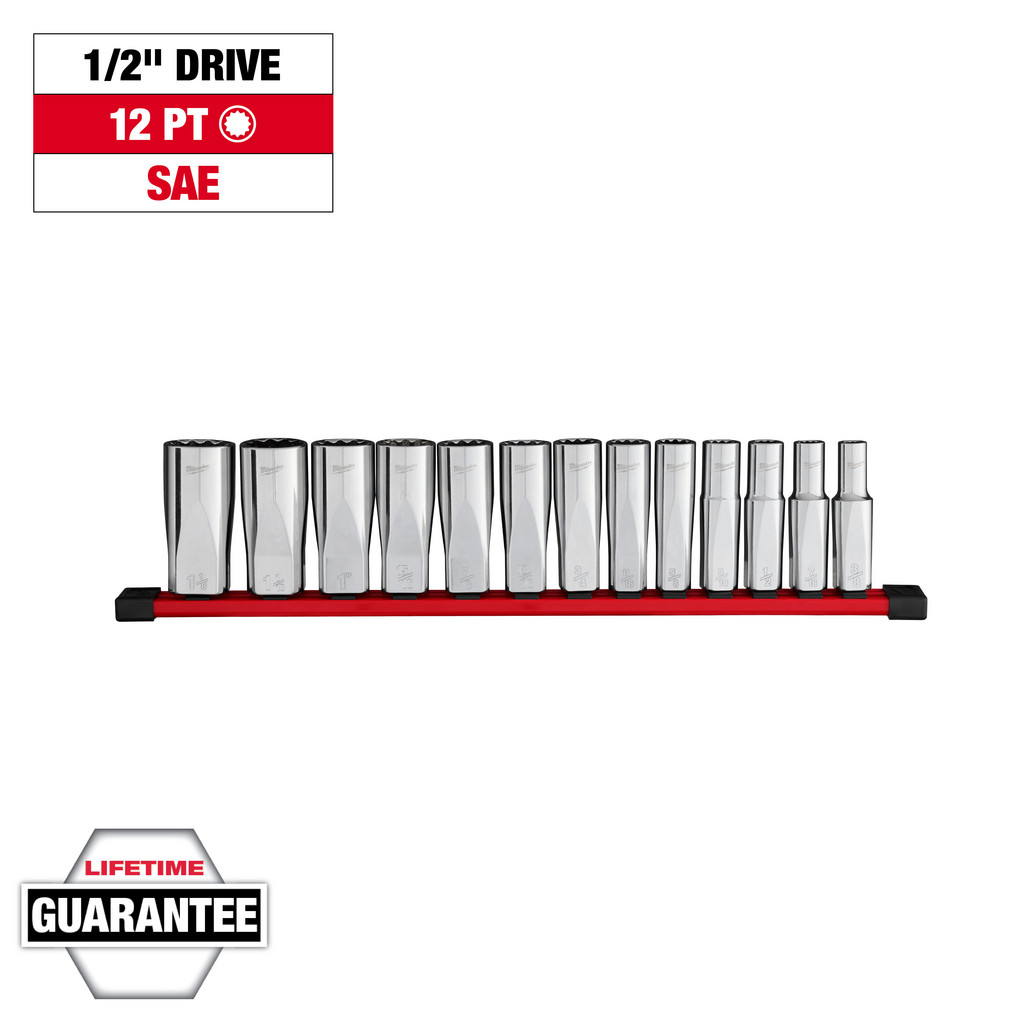 Milwaukee Tool - 13 Pc. 1/2” Drive 12-Point Deep Well SAE Socket Set ...