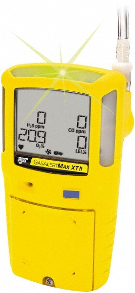 Multi-Gas Detector: Carbon Monoxide, Hydrogen Sulfide, LEL & Oxygen, Audible, Vibration & Visual Signal, LCD - Monitors LEL, Oxygen, Hydrogen Sulfide & Carbon Monoxide, -20 to 50&deg;C Working Temp