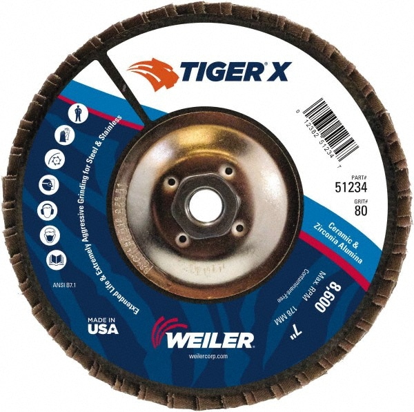 Weiler 51234 Flap Disc: 5/8-11 Hole, 181 & 80 Grit, Zirconia Alumina, Type 27 Image