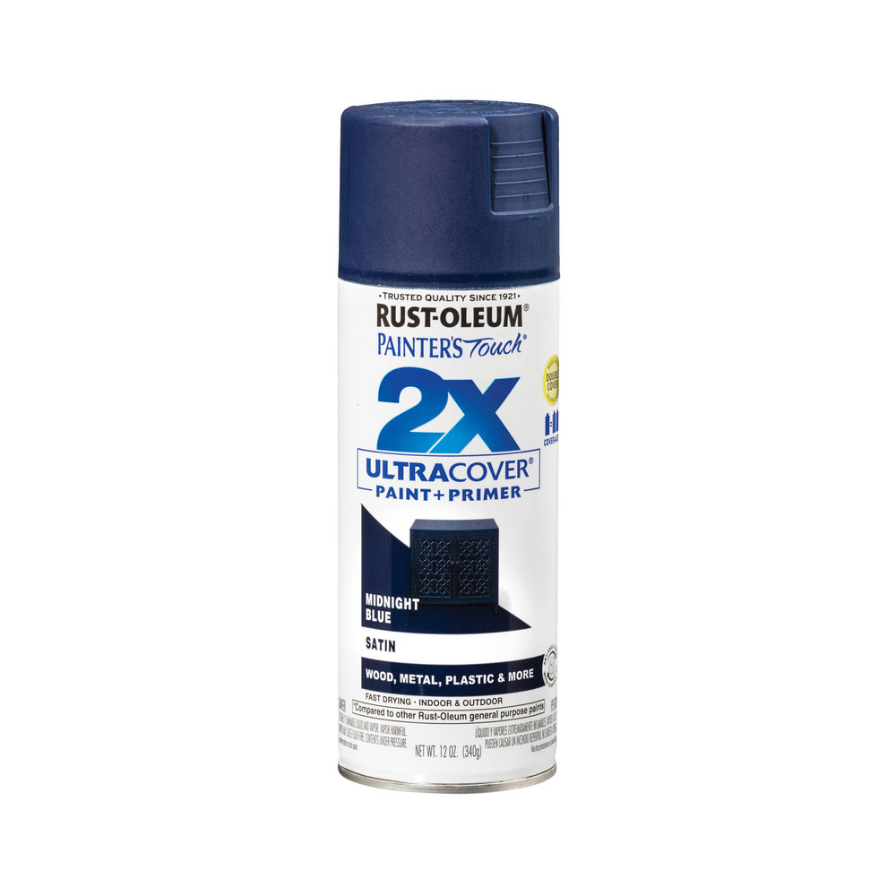Photos - Wheelbarrow / Trolley Rust-Oleum Painter's Touch 2X Ultra Cover Spray Paint, Midnight Blue, Satin, 12 oz - 12.00 oz Container, Use on Multi Purpos 