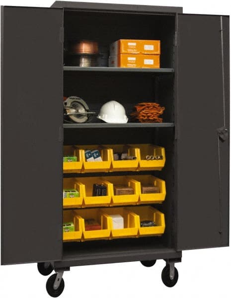 2 Shelf 12 Bin Mobile Storage Cabinet, 12 Inch Deep Cabinet