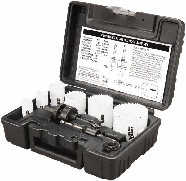 Plumber's's Hole Saw Kit: 9 Pc, 3/4 to 2-1/4" Dia