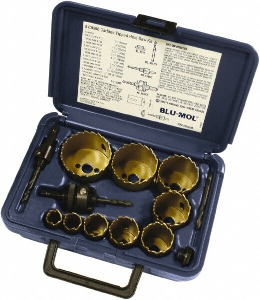 Hole Saw Kit: 9 Pc, 3/4 to 2-1/2" Dia