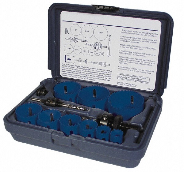 General Purpose Hole Saw Kit: 7 Pc, 7/8 to 1-1/2" Dia