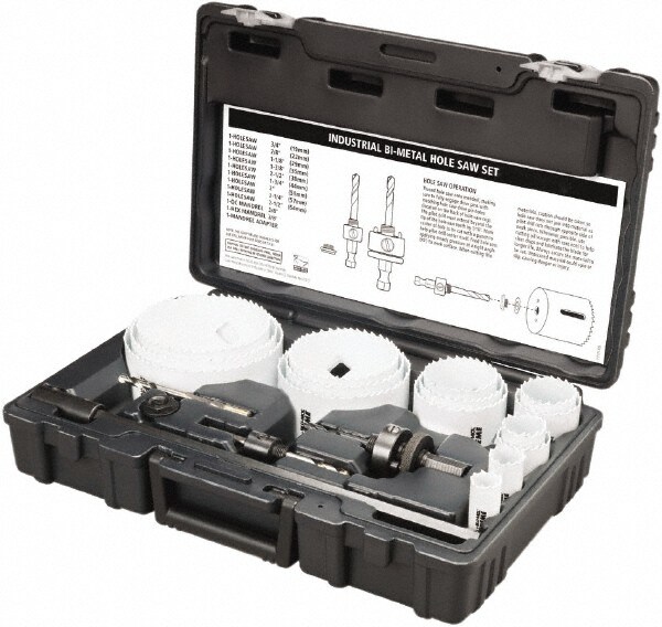 Industrial Hole Saw Kit: 20 Pc, 3/4 to 4-1/2" Dia