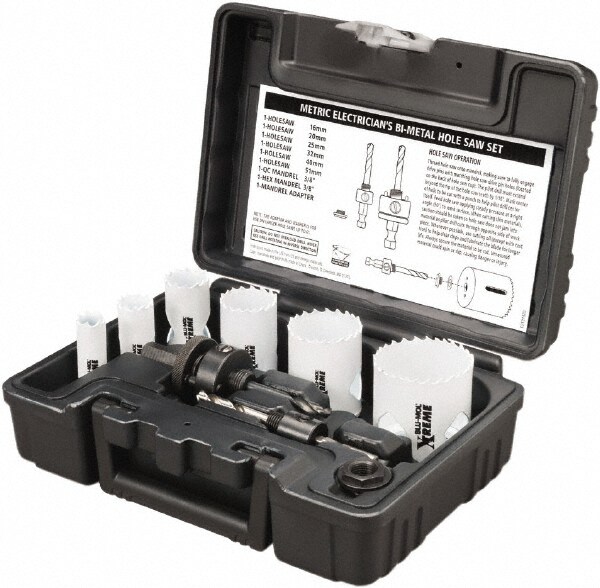 Electrician's Hole Saw Kit: 9 Pc, 16" Dia
