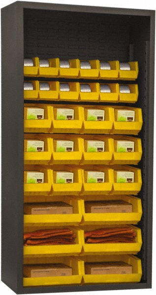 30 Bin Enclosed Shelving - 36 Inch Overall Width x 18 Inch Overall Depth x 72 Inch Overall Height, Yellow Polyethylene Bins