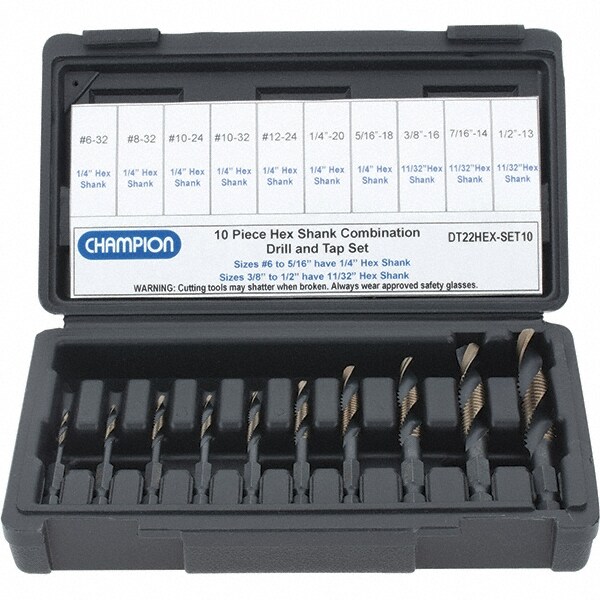 #6-32 to 1/2-13 UNC, High Speed Steel Combination Drill and Tap Set