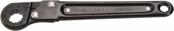 10mm, Black Finish, Ratcheting Flare Nut Wrench - 12 Points, 5-7/16" OAL, Steel, Single End Head