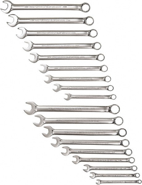 PROTO J1200CS Combination Wrench Set: 18 Pc, 1/2 x 9/16" 1/4 x 5/16" 3/8 x 7/16" 5/8 x 3/4" & 5/8 x 11/16" Wrench, Inch & Metric Image