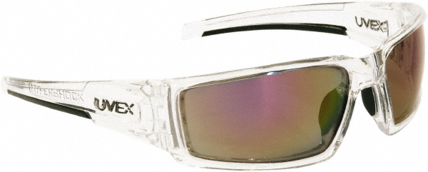 Uvex | Hypershock Safety Glasses: Scratch-Resistant, Polycarbonate, Red Mirror Lenses, Full-Framed - Clear Frame, Non-Adjustable Temples, Series