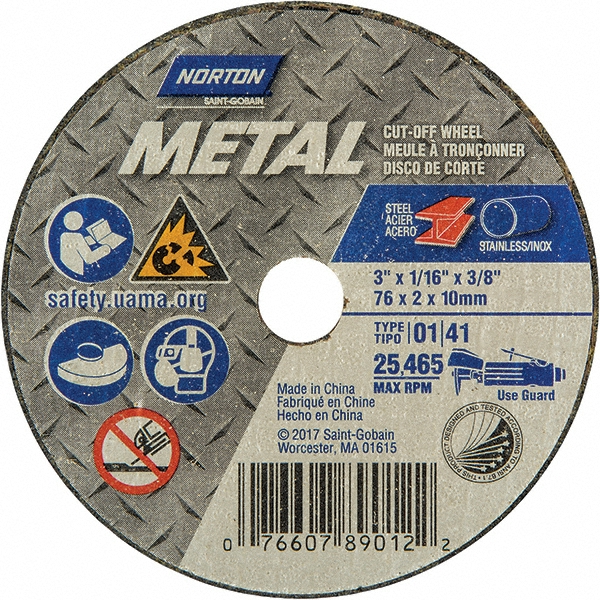 Norton 3 x 0.035, 3/8" Hole 60 Grit Aluminum Oxide Cutoff Wheel