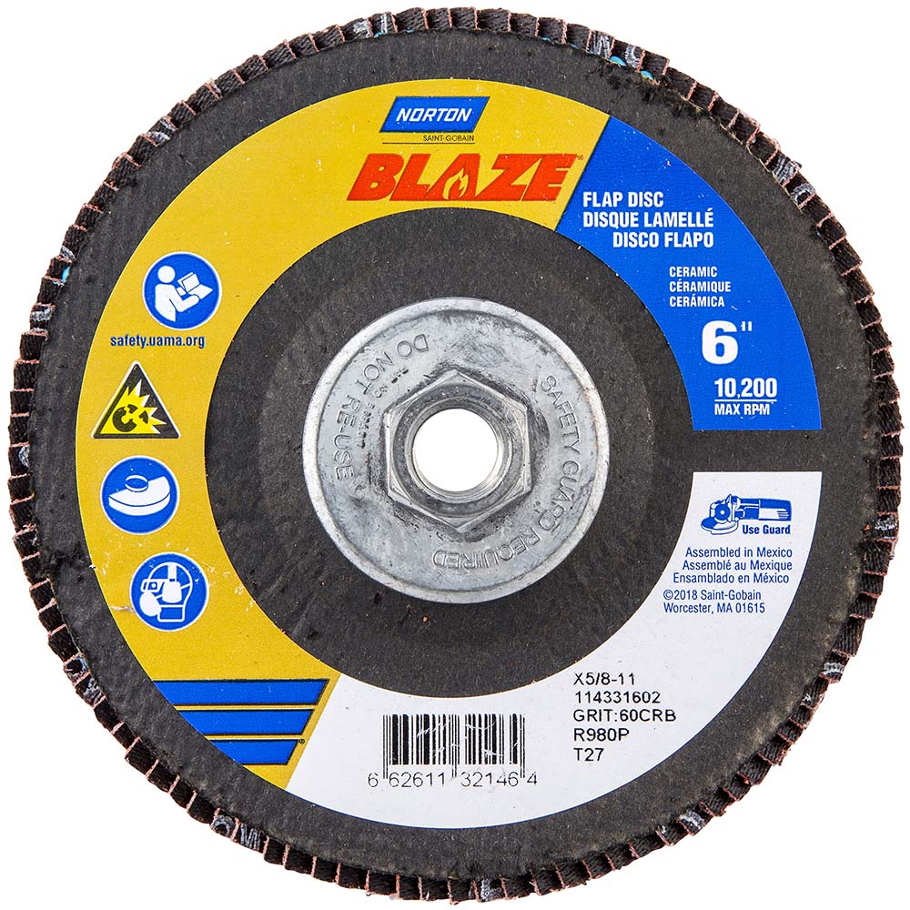 Norton Flap Disc 6" Dia, 60 Grit, Ceramic Alumina, Type 27 MSC Direct