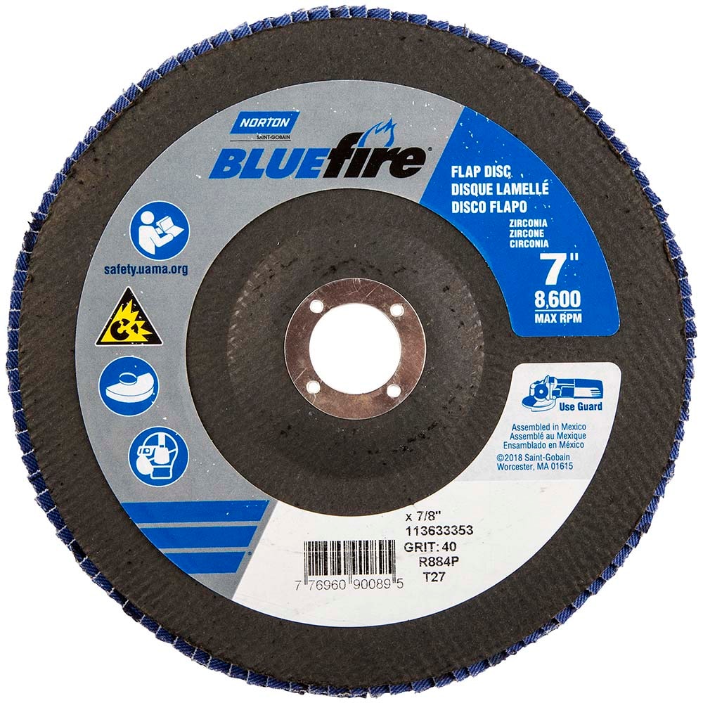 Norton 77696090089 Flap Disc: 7/8" Hole, 40 Grit, Zirconia Alumina, Type 27 Image