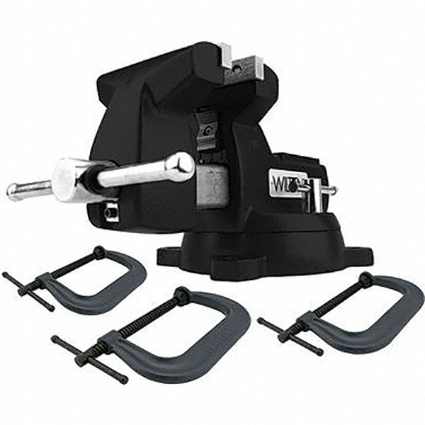 Bench & Pipe Combination Vise: 6" Jaw Width, 5-3/4 in Jaw Opening, 4-1/8 in Throat Depth - 1/4" Min Pipe, 3-1/2" Max Pipe, Bolt Down, Swivel Base, Cast Iron