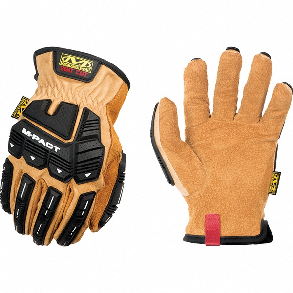 Cut-Resistant Gloves: Mechanix Wear LDMP-C75, Size Large, ANSI Cut A9, ANSI Puncture 0, Leather Lined, Leather - Black & Brown, Padded Palm Grip, Pair,       ANSI Abrasion 0