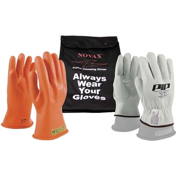 Electrical Protection Gloves & Leather Protectors; Type: Lineman's Glove Kit; Numeric Size: 8; Glove Class Number: 00; Material: Rubber; Length (Inch): 11 in; Color: Orange; Glove Material: Rubber; AC Maximum Use Voltage: 500.00; Overall Length: 11 in; Me