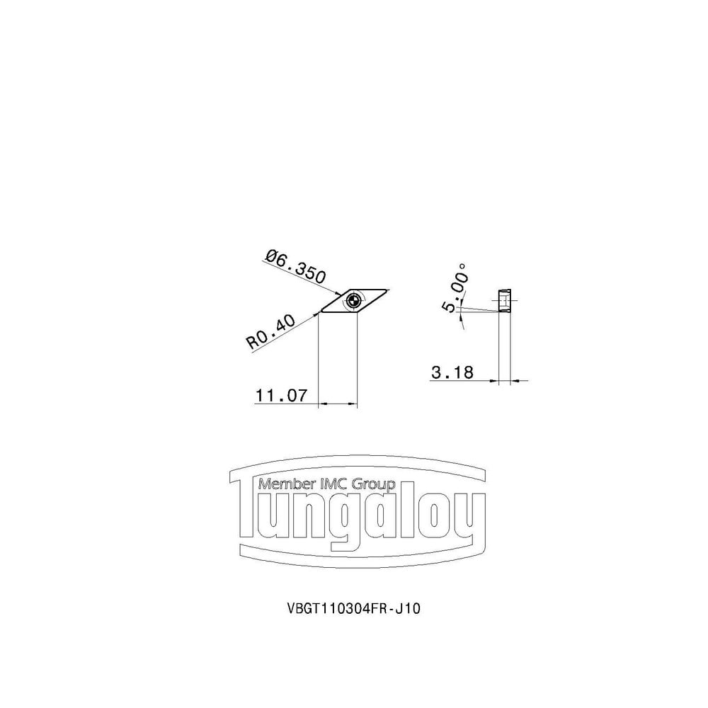 Tungaloy - Turning Insert: VBGT110304FR-J10 TH10, Solid Carbide