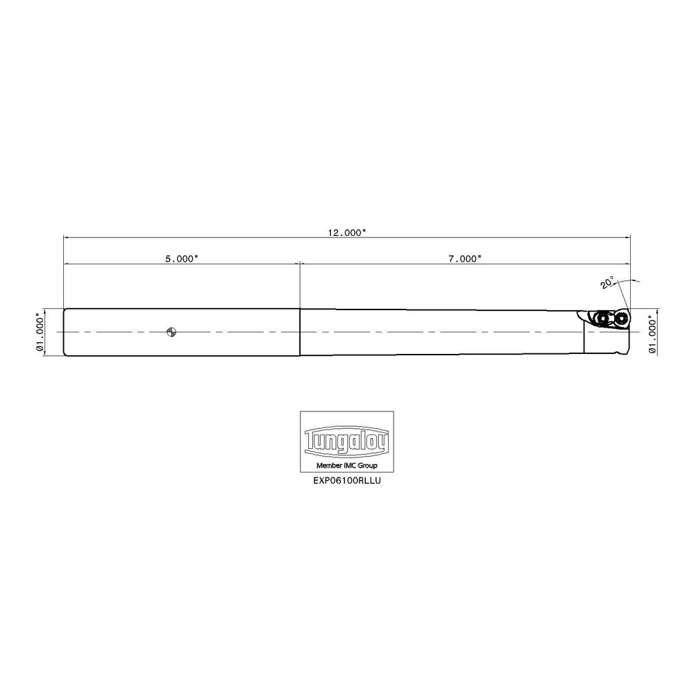 Tungaloy Indexable HighFeed End Mill 1" Cut Dia, 1" Cylindrical