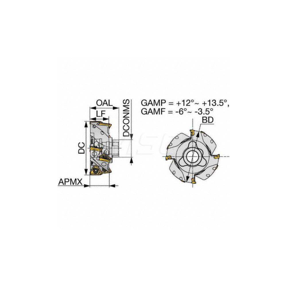 Tungaloy Indexable HighFeed Face Mill 4" Cut Dia, 1.299" Arbor Hole