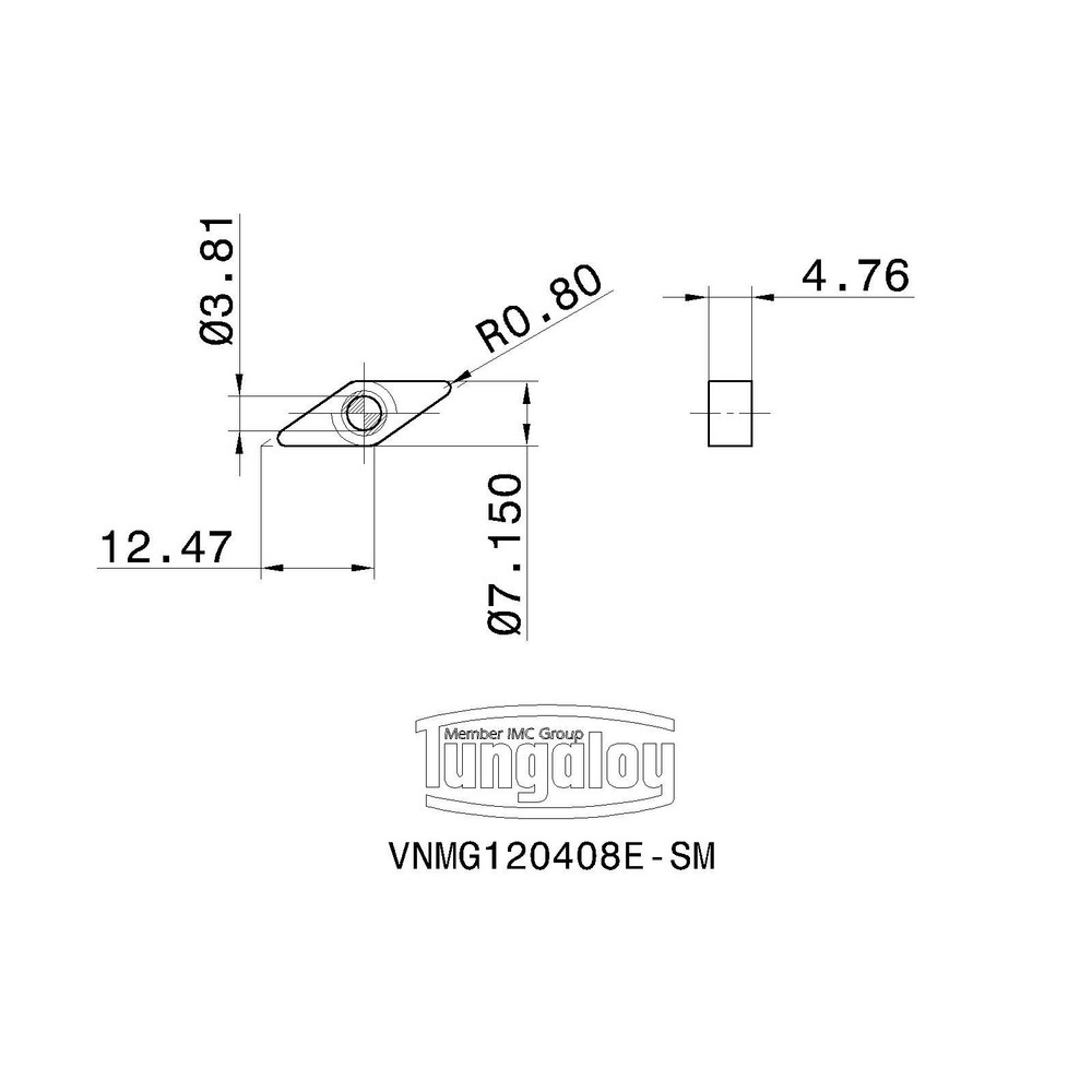 Tungaloy Turning Insert VNMG 2.332ESM AH630, Solid Carbide TiAlN
