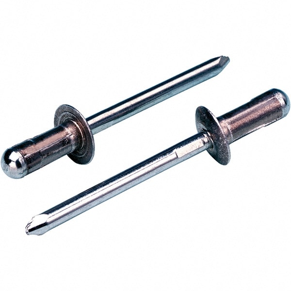 Open End Blind Rivet: Size 4, Dome Head, Aluminum Body, Steel Mandrel