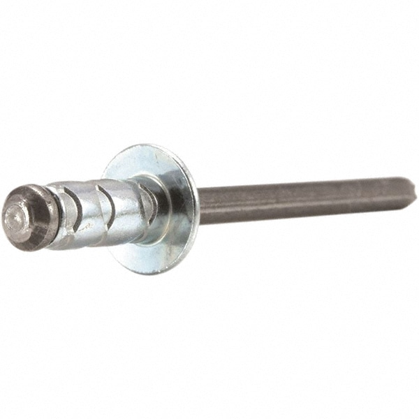 Open End Blind Rivet: Size 4, Large Flange Head, Aluminum Body, Steel Mandrel