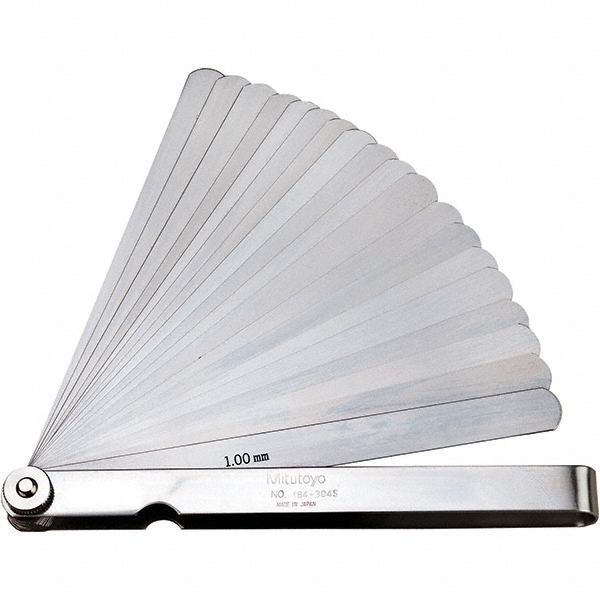 Feeler Gage: 1 mm Thick, 13 mm Wide, 150 mm Long - Parallel Leaves, Stainless Steel