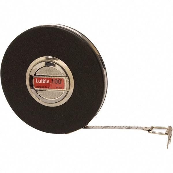 Tape Measure: 100' Long, 3/8" Width, Silver Blade