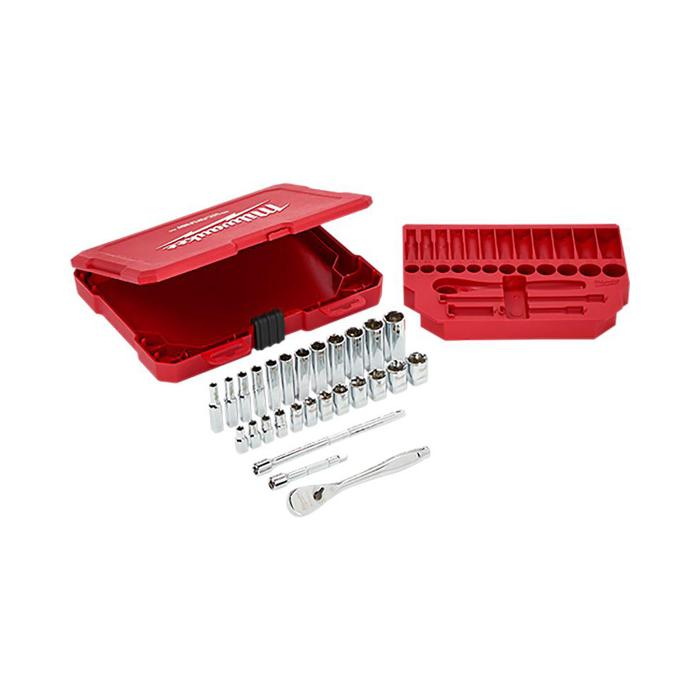 28 Pc. 1/4" Drive Metric Ratchet & Socket Set - 12 Point, Chrome