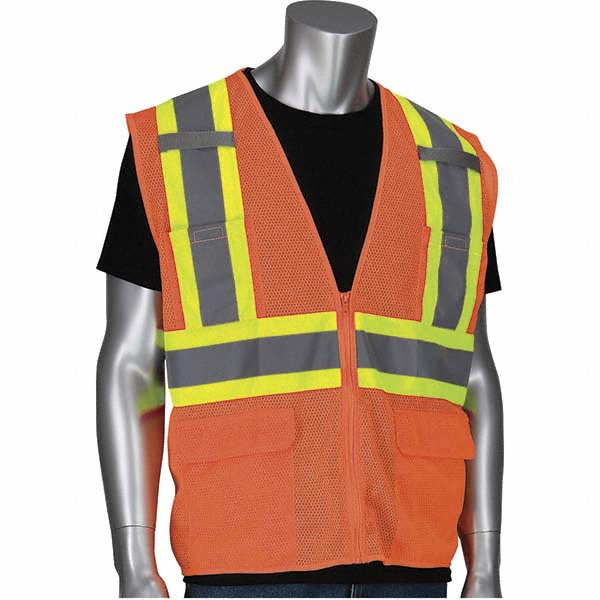 High Visibility Vest:  4X-Large, General Purpose Vest,  ANSI Class 2  - Hi-Vis Orange,  6 Pocket 