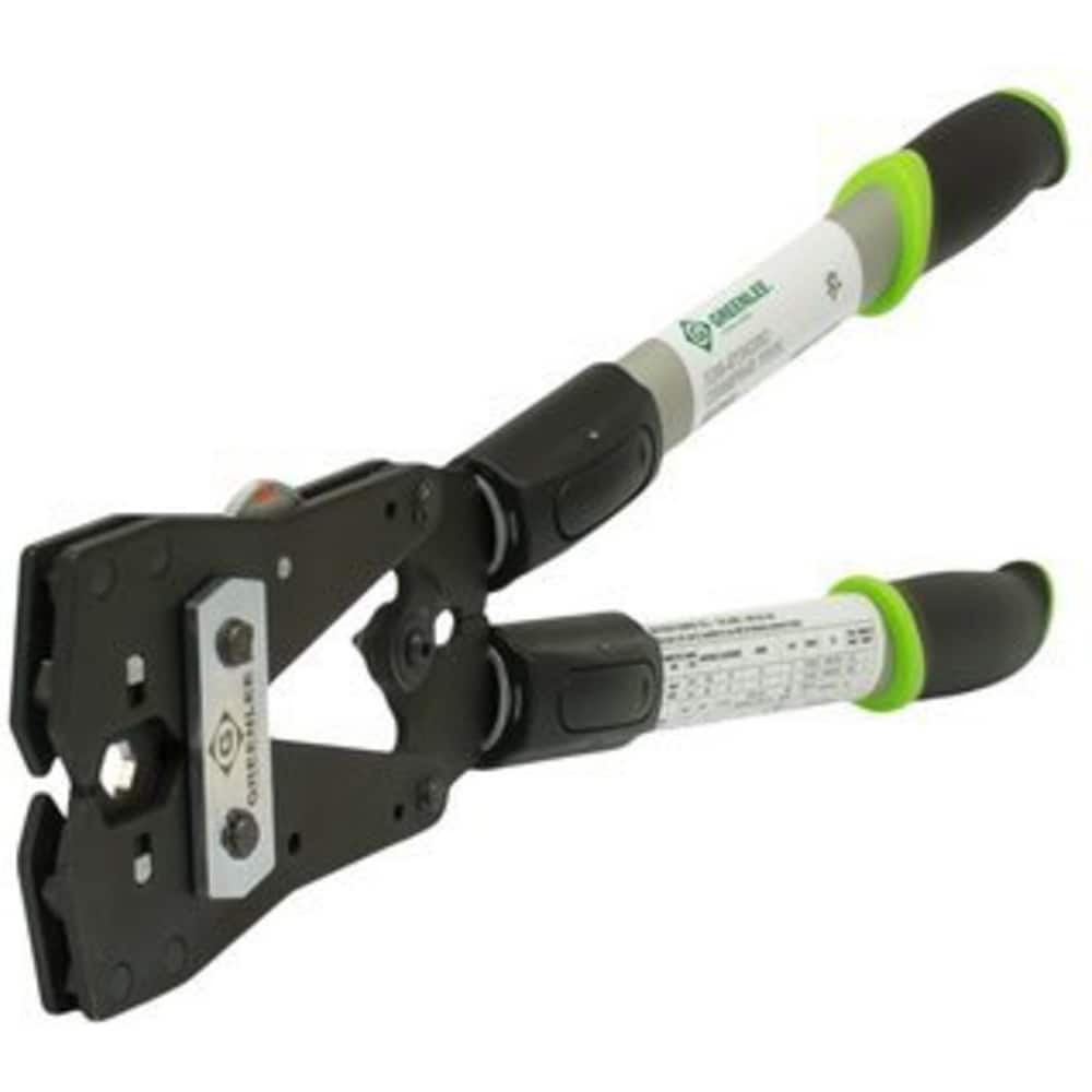 Greenlee K09-SYNCRO Crimpers; Handle Material: Steel w/Rubber Grip; Terminal Type: Connector; Features: Syncro Die Rotation For One-Handed Die Change; Locking Extendable Handles With Four Length Sizes; Engraved Crimp Groove Allows For Easy Verification The Connection Was Mad 