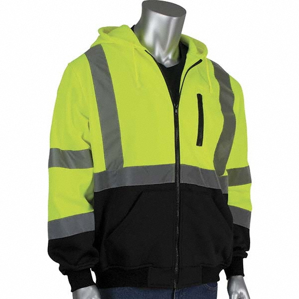 Sweatshirt: Fleece, 3X-Large, Hooded - Zipper Closure, Black & High-Visibility Yellow