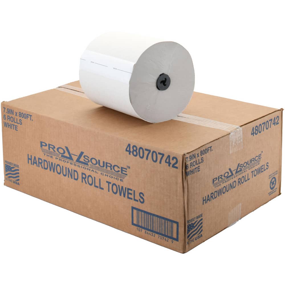 PRO-SOURCE - Paper Towels: Hard Roll, 6 Rolls, 1 Ply, Recycled Fiber, White