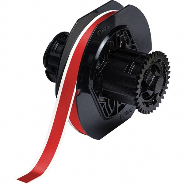 Label Maker Label: Red, Vinyl, 100" OAL, 1 Roll