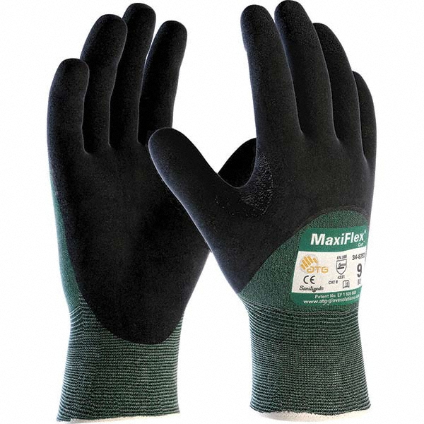 Cut, Puncture & Abrasion-Resistant Gloves: ATG 34-8753, Cut A2, Puncture 1, Abrasion 3, 15 ga, Size 3X-Large - Engineered Yarn, Microfoam Nitrile-Coated, Palm, Fingers & Knuckles Coating, MicroFoam Grip, Black on Green Pair