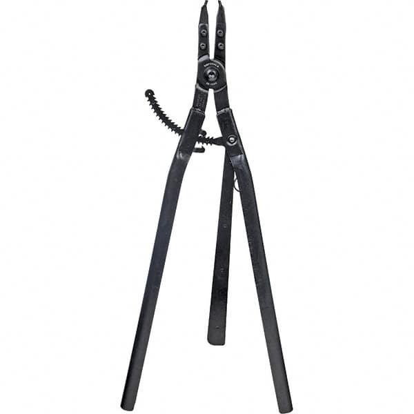 Imperial IR-150H Retaining Ring Pliers; Tool Type: Extra Long Heavy-Duty; Type: Internal; Tip Angle: 0 0; Tip Type: Replaceable; Handle Material: Steel; Tether Style: Not Tether Capable; Features: Ratchet Lock; Retaining Ring - Internal; Minimum Ring Size (Decimal Inch): 