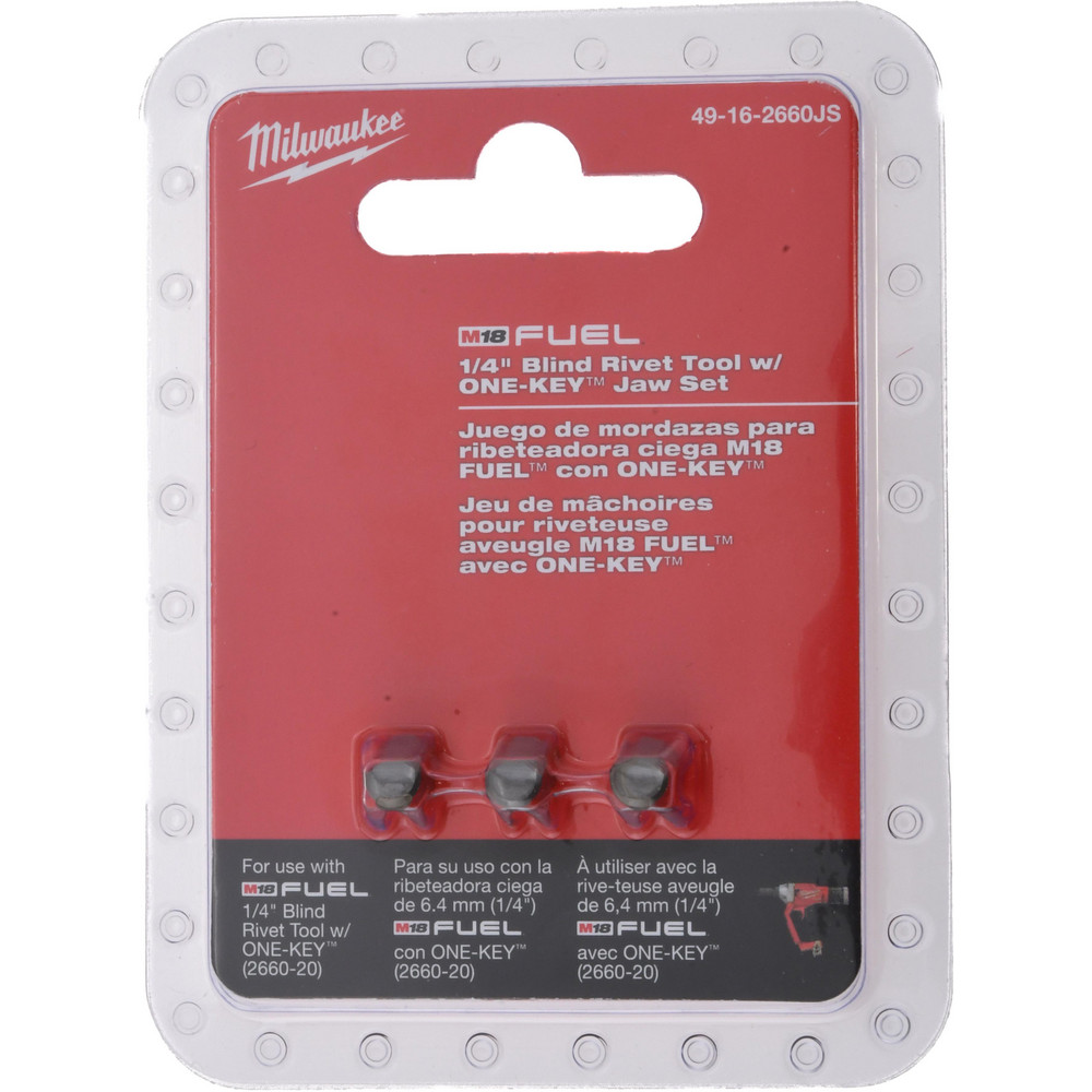 Power Riveter Accessories; Accessory Type: Jaw Set ; For Use With: M18 Rivet Tool; 2660-20, 2660-22 ; Gap (Inch): 1/4 ; Reach (Inch): 0.47 ; Fractional Rivet Diameter: 7/32 - 1/4 ; Minimum Drilling Diameter (Decimal Inch): 0.2500