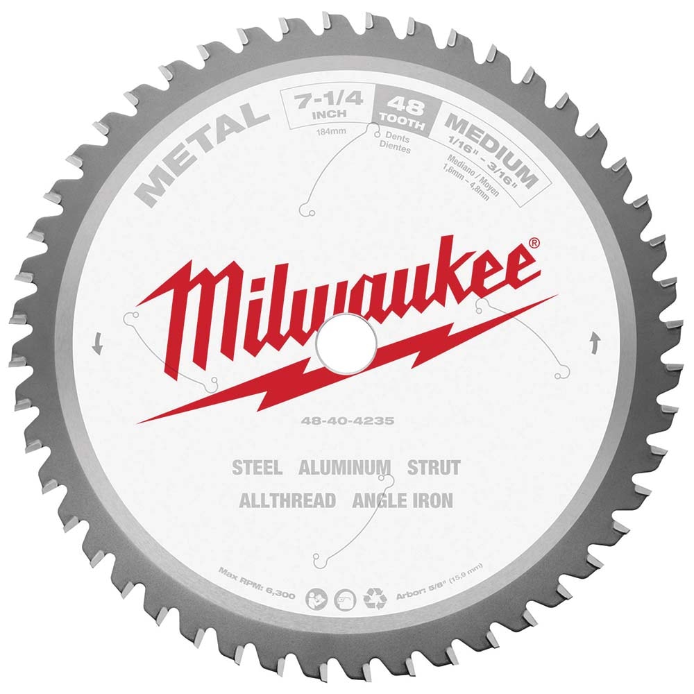 Milwaukee Tool 48-40-4235 Wet & Dry Cut Saw Blade: 7-1/4" Dia, 5/8" Arbor Hole, 0.071" Kerf Width, 48 Teeth Image