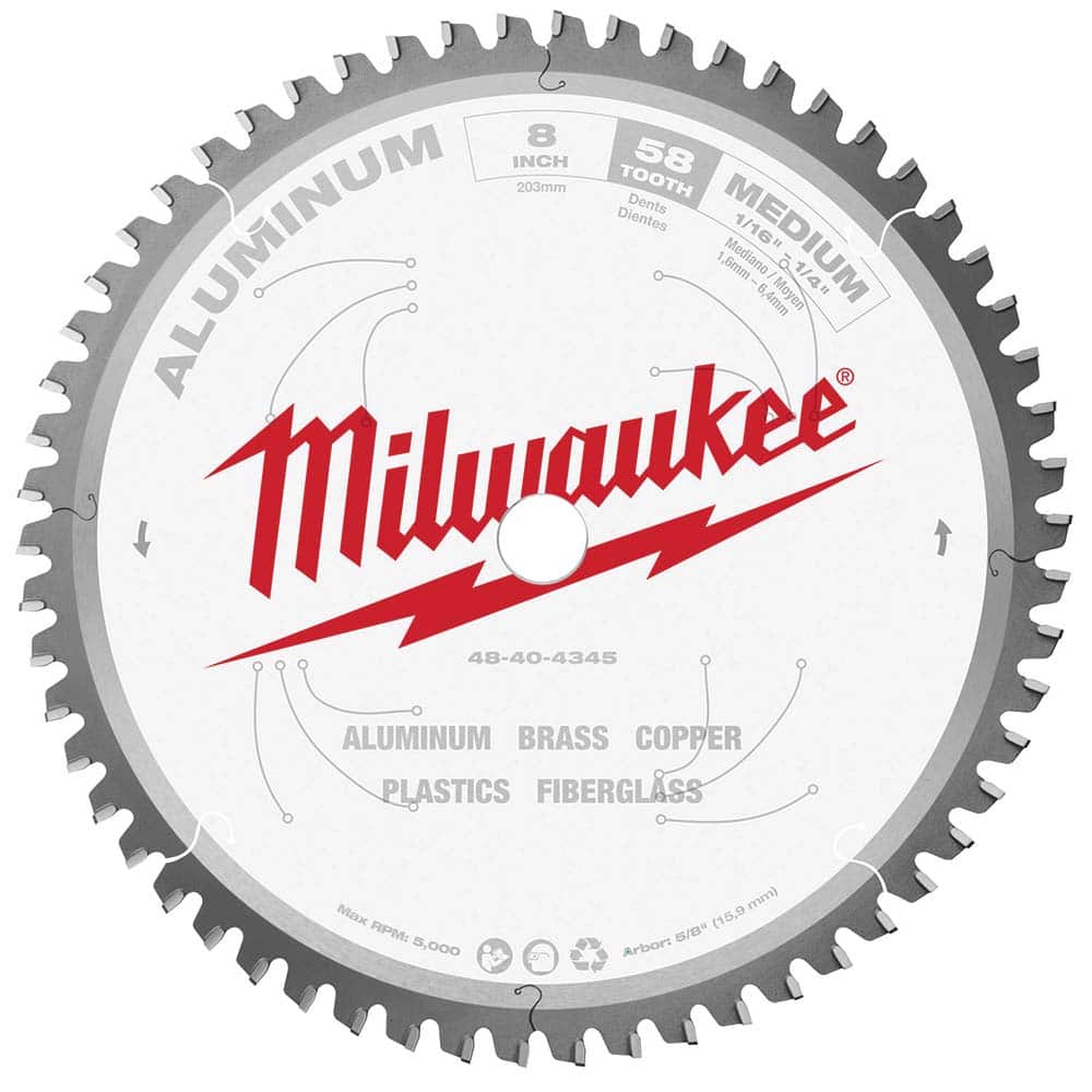 Milwaukee Tool Wet  Dry Cut Saw Blade: 8″ Dia, 5/8″ Arbor Hole, 0.094″  Kerf Width, 48 Teeth 48133151 MSC Industrial Supply