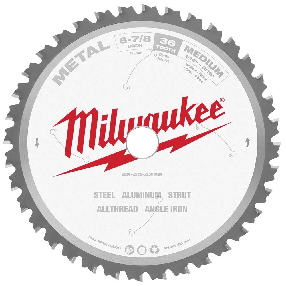 Milwaukee Tool 48-40-4225 Wet & Dry Cut Saw Blade: 6-7/8" Dia, 20" Arbor Hole, 0.063" Kerf Width, 36 Teeth Image