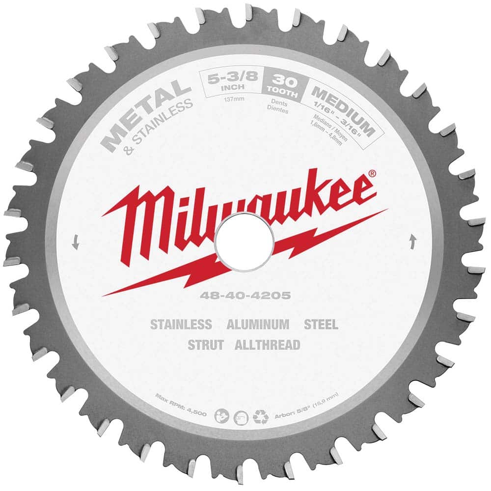 Milwaukee Tool 48-40-4205 Wet & Dry Cut Saw Blade: 5-3/8" Dia, 5/8" Arbor Hole, 0.063" Kerf Width, 30 Teeth 