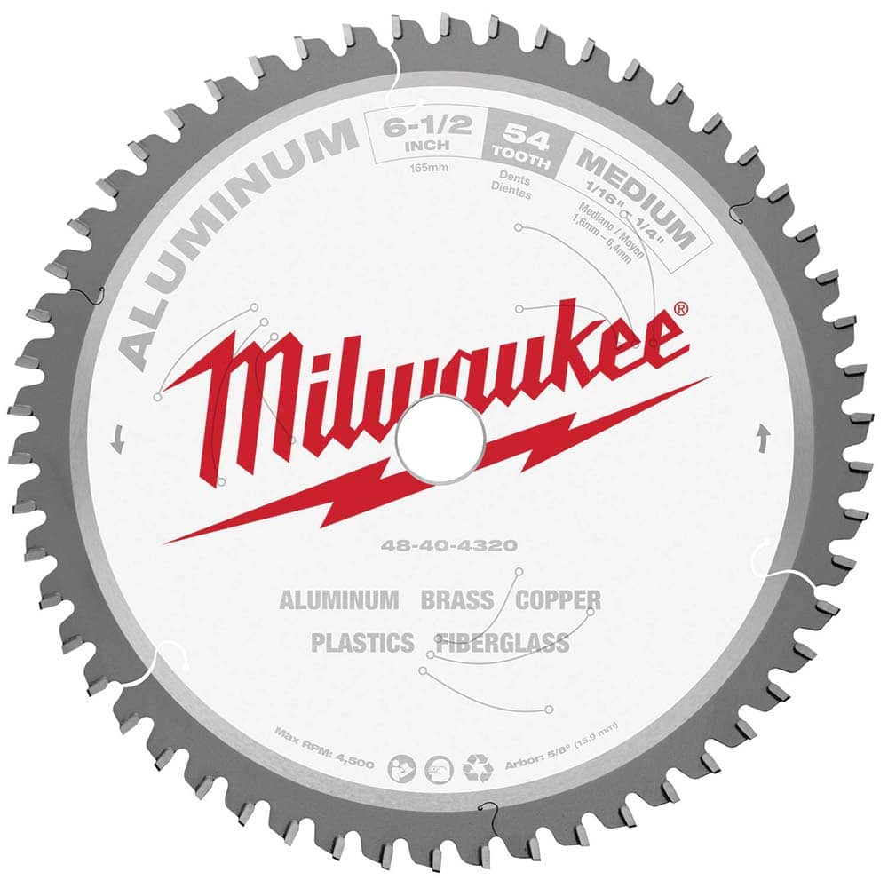 Milwaukee Tool 48-40-4320 Wet & Dry Cut Saw Blade: 6-1/2" Dia, 5/8" Arbor Hole, 0.071" Kerf Width, 54 Teeth 