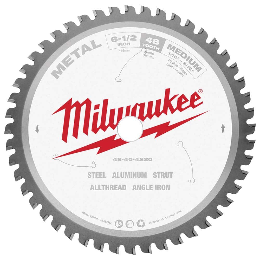 Milwaukee Tool 48-40-4220 Wet & Dry Cut Saw Blade: 6-1/2" Dia, 5/8" Arbor Hole, 0.063" Kerf Width, 48 Teeth 