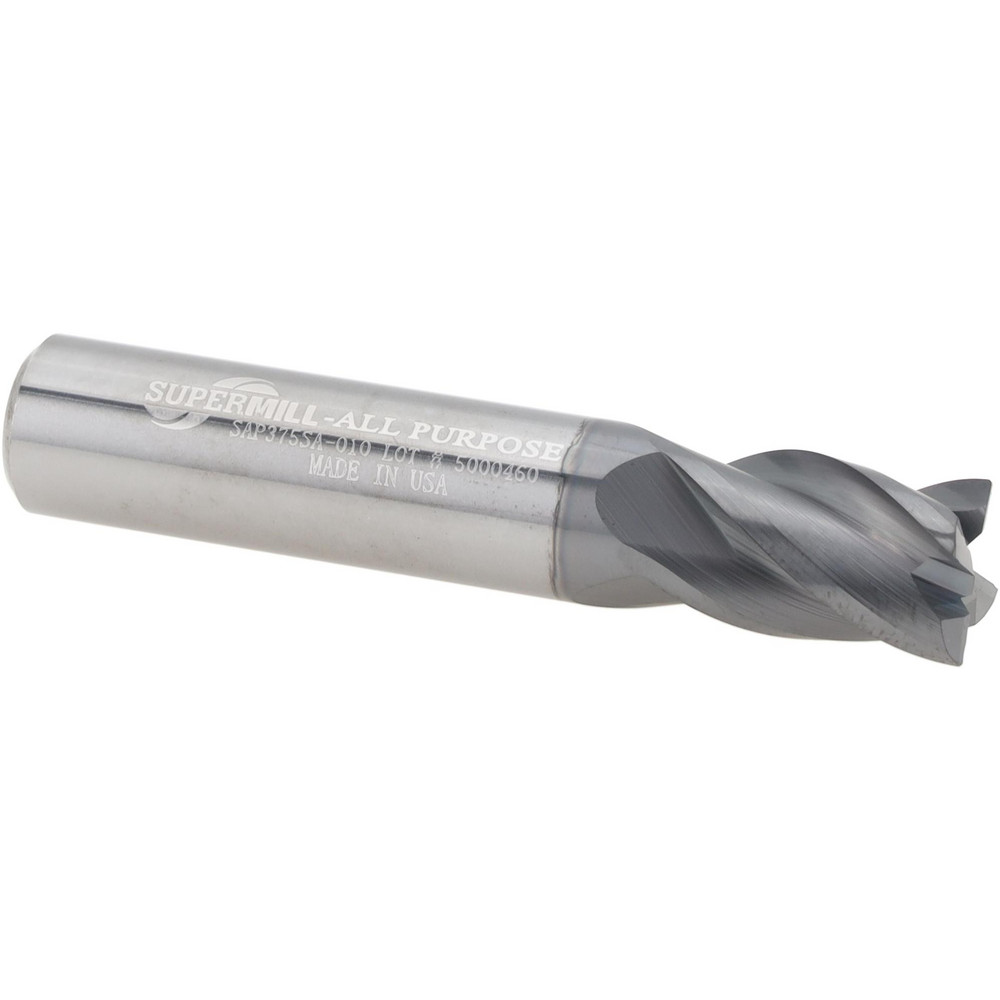 Corner Radius End Mill: 3/8" Dia, 5/8" LOC, 0.0100" Radius, 4 Flute, Solid Carbide