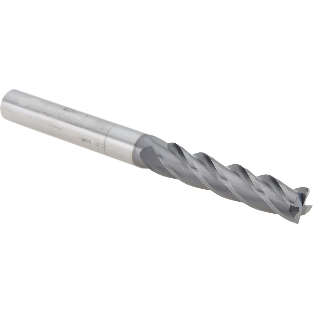 Corner Radius End Mill: 3/8" Dia, 1-3/4" LOC, 0.0100" Radius, 4 Flute, Solid Carbide