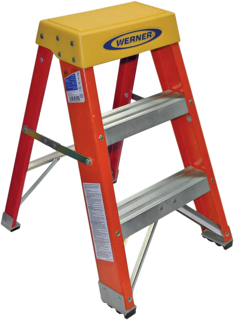 Werner 6202 2-Step Ladder: Fiberglass, Type IA, 300 lb Capacity, 2 OAH 