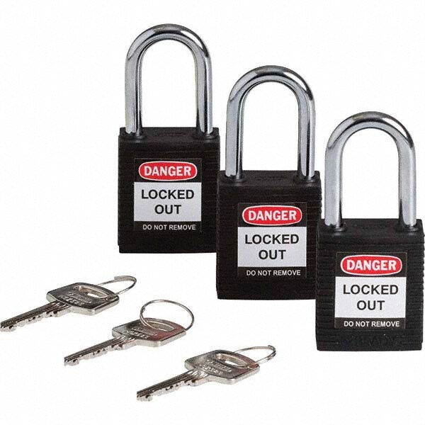 Lockout Padlock: Keyed Alike, Key Retaining, Nylon, Nylon Shackle, Black